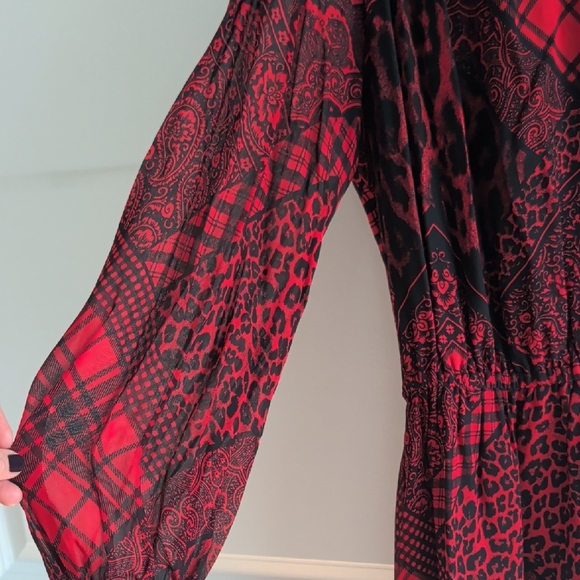 The Kooples Red and Black Geometric Long Sleeve Dress - Picture 7 of 9